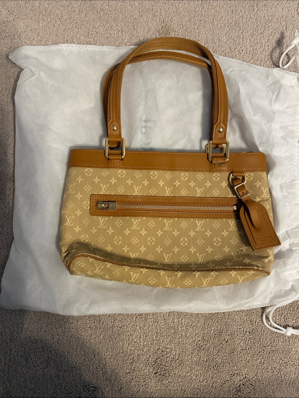 Louis Vuitton Beige Monogram Shoulder Bag with Tan Trim